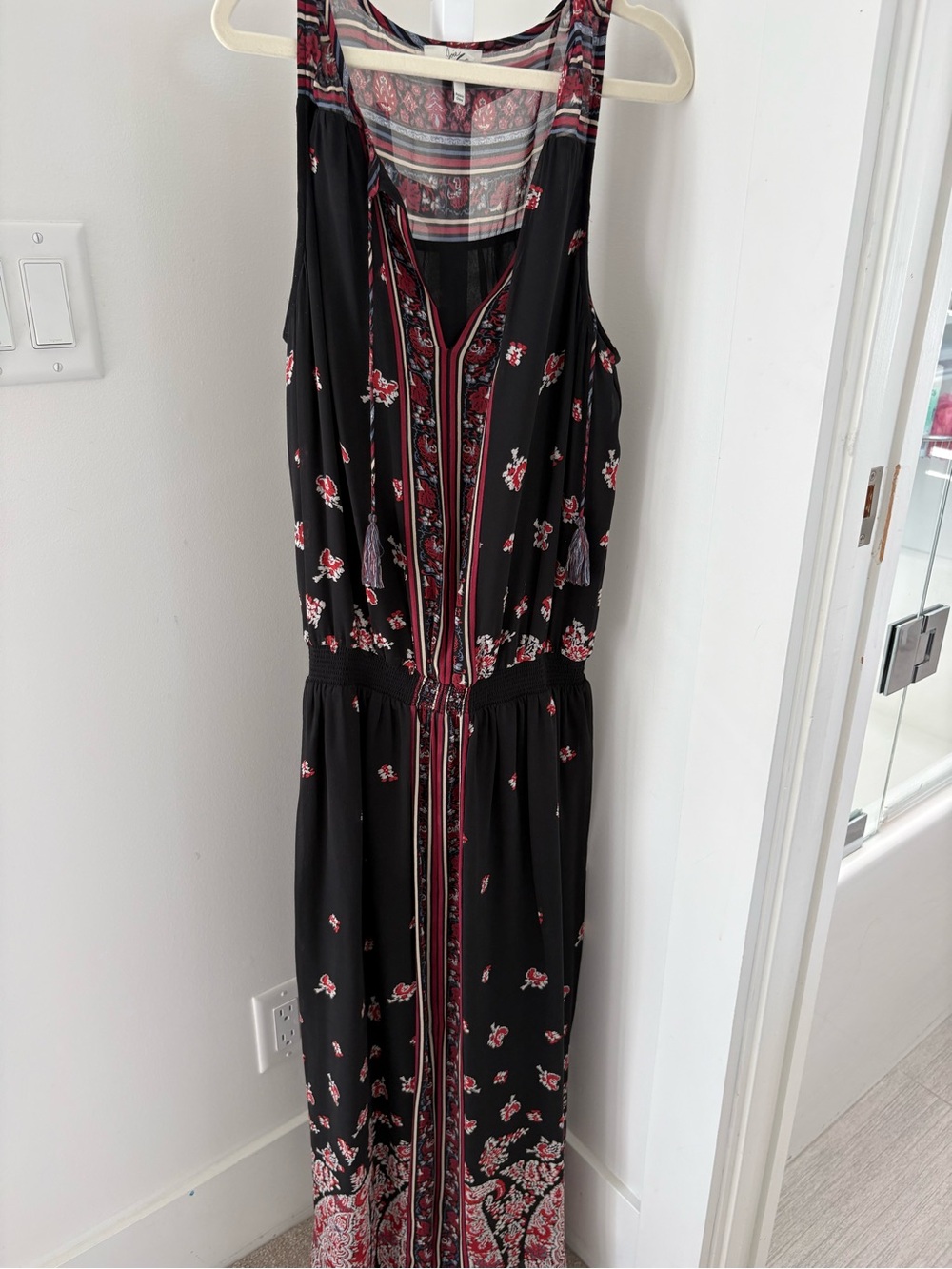 Joie Black Maxi Dress with Red & White Floral Print